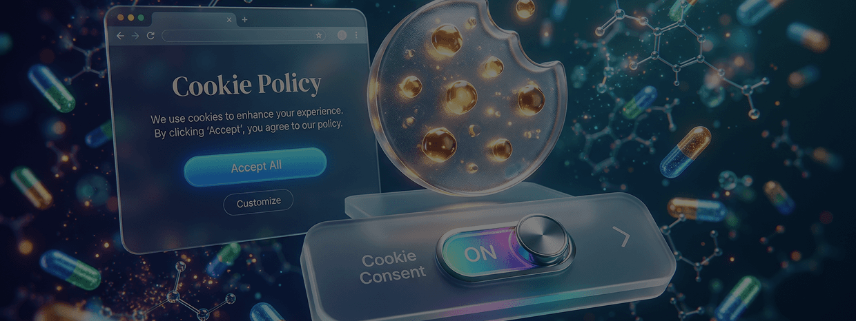 Glass cookie and browser representational illustration representing secure policy tracking