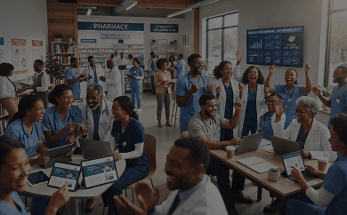 Pharmacists collaborating in community pharmacy